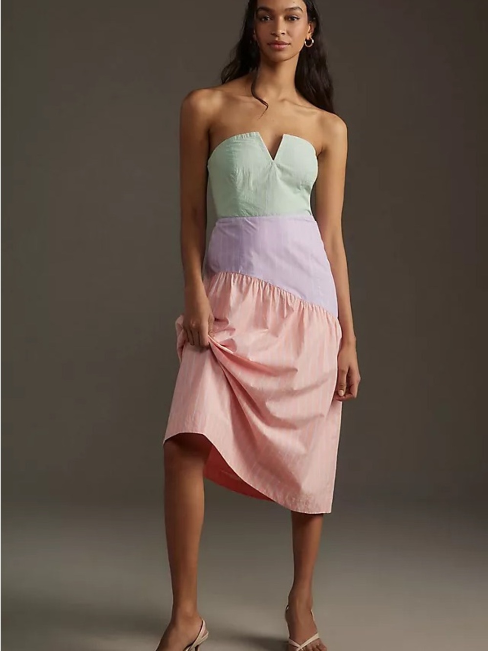 Anthropologie Strapless Colorblock MIDI Dress Sz L
